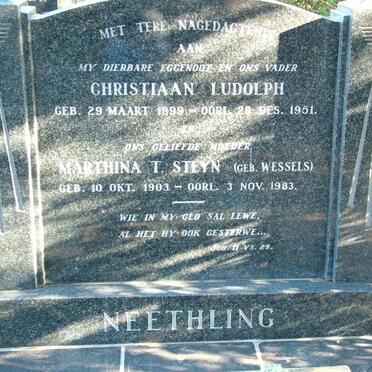 NEETHLING Christiaan Ludolph 1899-1951 &amp; Marthina T. Steyn WESSELS 1903-1983