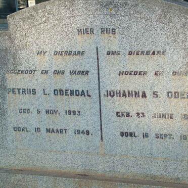 ODENDAL Petrus L. 1893-1949 &amp; Johanna S. 1898-1971