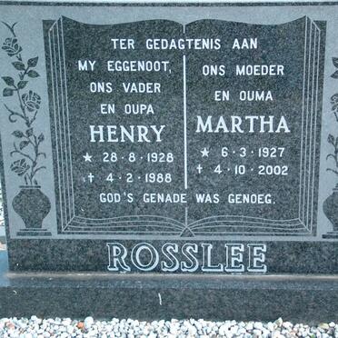ROSSLEE Henry 1928-1988 &amp; Martha 1927-2002