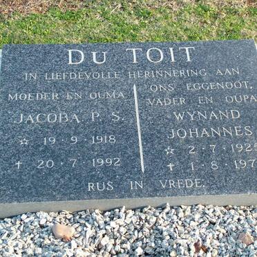 TOIT Wynand Johannes, du 1925-1979 &amp; Jacoba P.S. 1918-1992