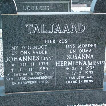 TALJAARD Johannes 1929-1985 &amp; Susanna Hermiena 1933-1992