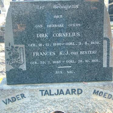 TALJAARD Dirk Cornelius 1890-1936 &amp; Frances K.J. BESTER 1893-1951