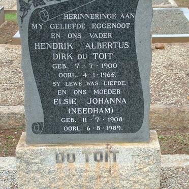 TOIT Hendrik Albertus Dirk, du 1900-1965 &amp; Elsie Johanna NEEDHAM 1908-1989