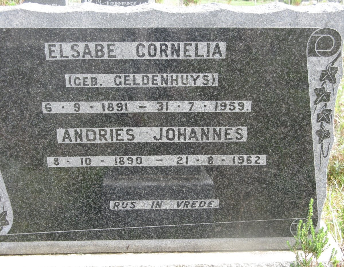 ? Andries Johannes 1890-1962 &amp; Elsabe Cornelia GELDENHUYS 1891-1959