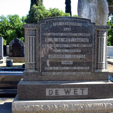 WET B.H., de 1890-1945 &amp; Johanna Aletta RABE 1894-1978