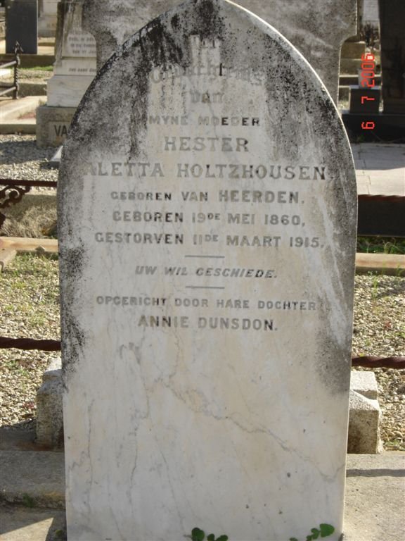 HOLTZHOUSEN Hester Aletta nee VAN HEERDEN 1860-1915