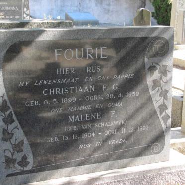 FOURIE Christiaan F.G. 1899-1959 &amp; Malene F. VAN SCHALKWYK 1904-1992