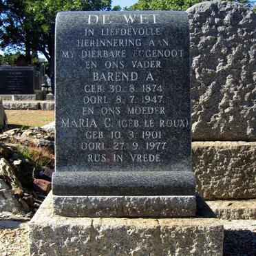 WET Barend A., de 1874-1947 &amp; Maria C. LE ROUX 1901-1977