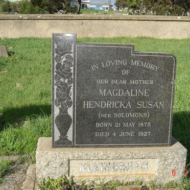 KLEINSMITH Magdaline Hendricka Susan nee SOLOMONS 1875-1927