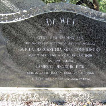 WET Lambert Hendrik Fick DE 1883-1968 en Sophia Margaretha nee COMBRINCK 1890-1959