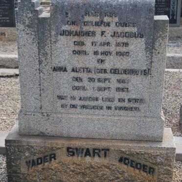 SWART Johannes F. Jacobus 1879-1950 &amp; Anna Aletta GELDENHUYS 1883-1953