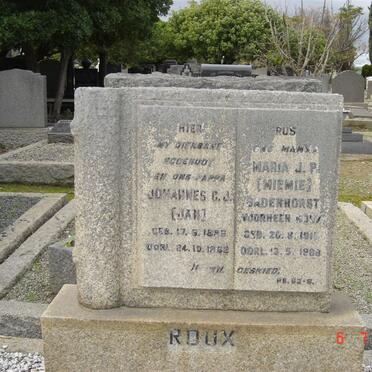 ROUX Johannes C.J. 1888-1962 &amp; Maria P. ROOS 1916-1982