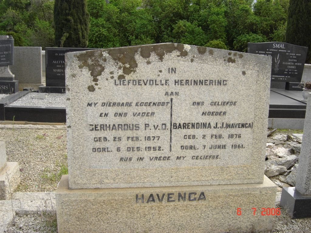 HAVENGA Gerhardus P.v.D. 1877-1952 &amp;  Barendina J.J. 1876-1961