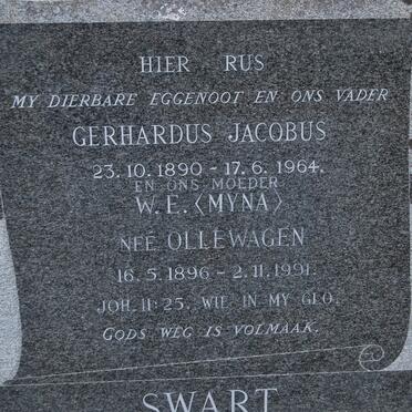 SWART Gerhardus Jacobus 1890-1964 &amp; W E  OLLEWAGEN 1896-1991
