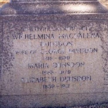 DUNSDON Wilhelmina Magdalena 1816-1889 :: DUNSDON Maria 18?3-1878 :: DUNSDON Elizabeth183? -1847