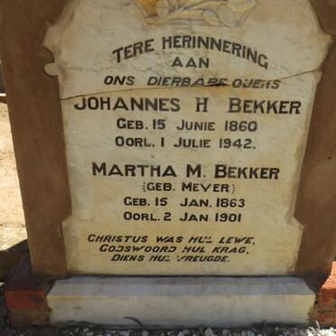 BEKKER Johannes H. 1860-1942 &amp; Martha M. MEYER 1863-1901