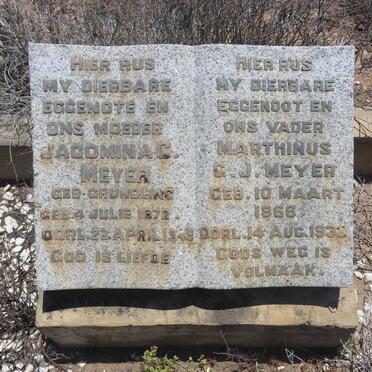 MEYER Marthinus G.J. 1868-1933 &amp; Jacomina C. GRUNDLING 1872-1949