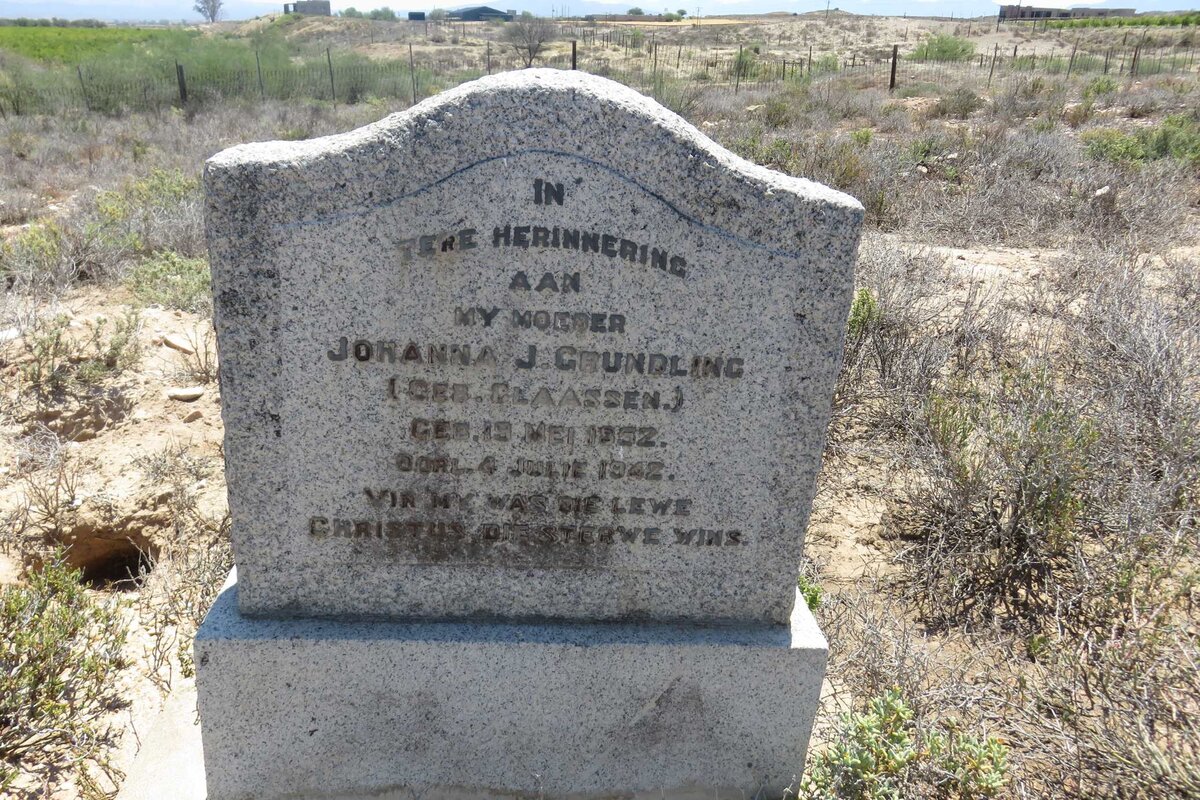 GRUNDLING Johanna J. nee CLAASSEN 1852-1942