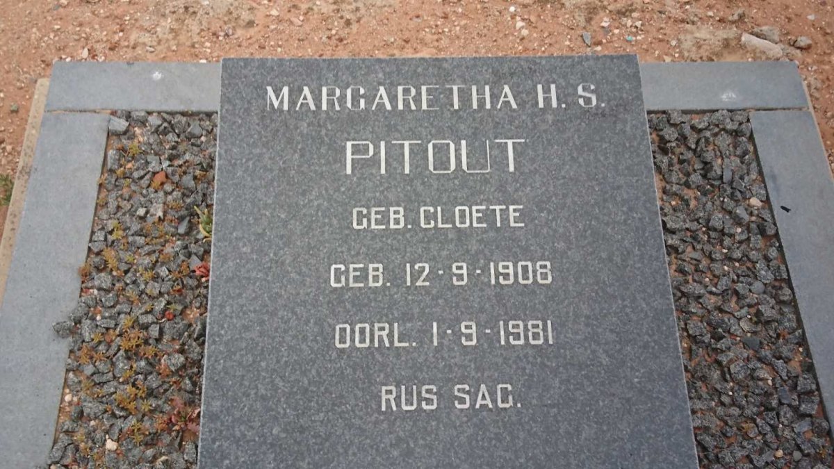 PITOUT Margaretha H.S. nee CLOETE 1908-1981