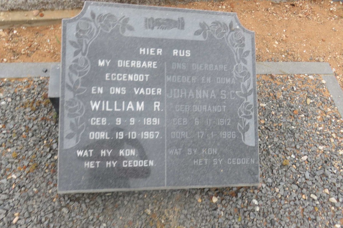 ? William R. 1891-1967 &amp; Johanna S.C. DURANDT 1912-1986