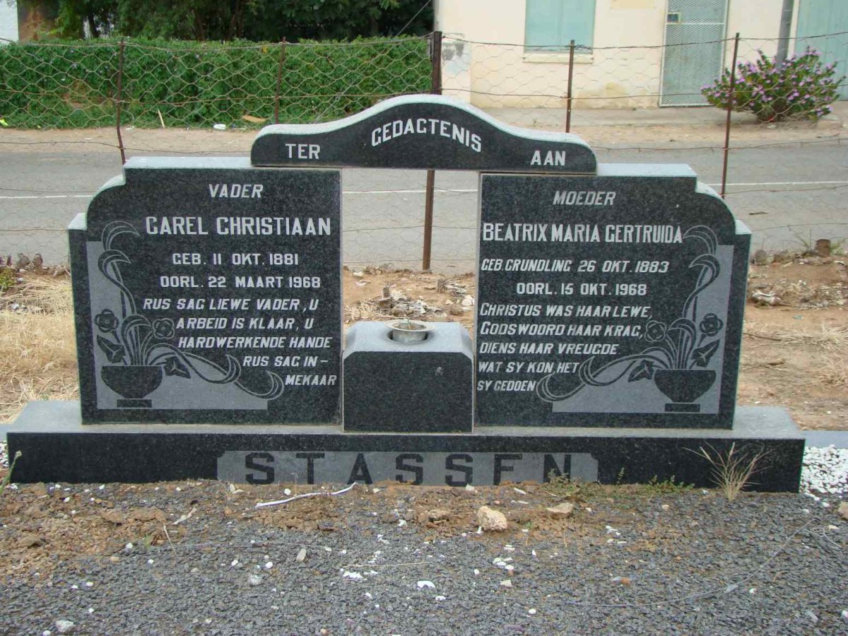 STASSEN Carel Christiaan 1881-1968 &amp; Beatrix Maria Gertruida GRUNDLING 1883-1968