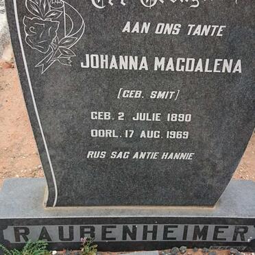 RAUBENHEIMER Johanna Magdalena nee SMIT 1890-1969