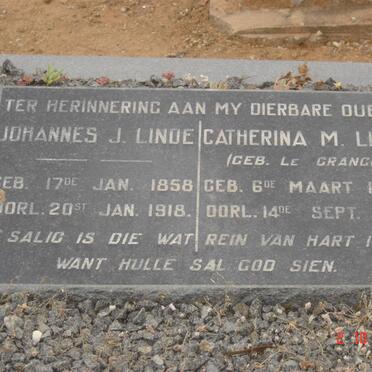 LINDE Johannes J. 1858-1918 &amp; Catherina M. LE GRANGE 1864-1919