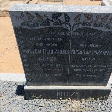 KOTZE Willem Gerhardus 1879-1958 &amp; Susarah Johanna OLIVIER 1884-1963
