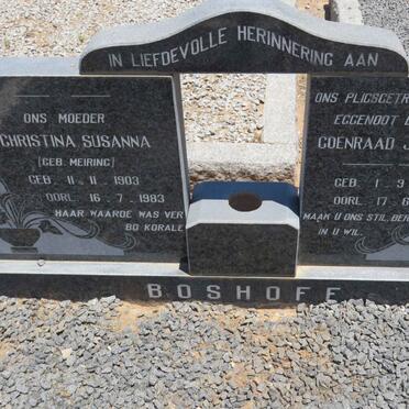 BOSHOFF Coenraad Josephus 1899-1951 &amp; Christina Susanna nee MEIRING 1903-1983
