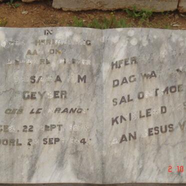 GEYSER Susara N.M. nee LE GRANGE 1878-1945