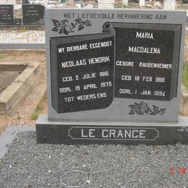 GRANGE Nicolaas Hendrik, le 1916-1975 &amp; Maria Magdalena RAUBENHEIMER 1918-1994