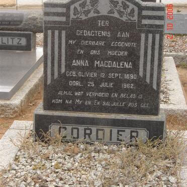 CORDIER Anna Magdalena nee OLIVIER 1890-1962