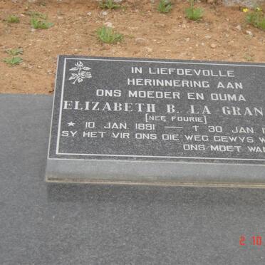 GRANGE Elizabeth B., la nee FOURIE 1891-1988