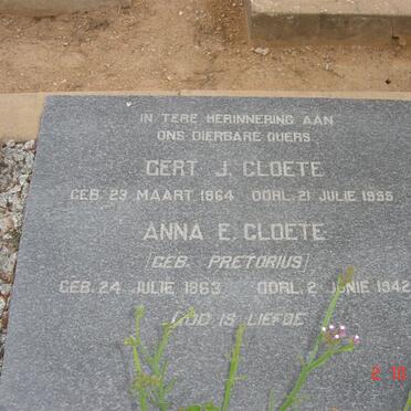 CLOETE Gert J. 1864- 1955 &amp;  Anna E. PRETORIUS 1863-1942