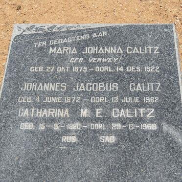 CALITZ Johannes Jacobus 1872-1962 :: CALITZ Maria Johanna nee VERWEY 1875-1922 :: CALITZ Catharina M.E. 1880-1968