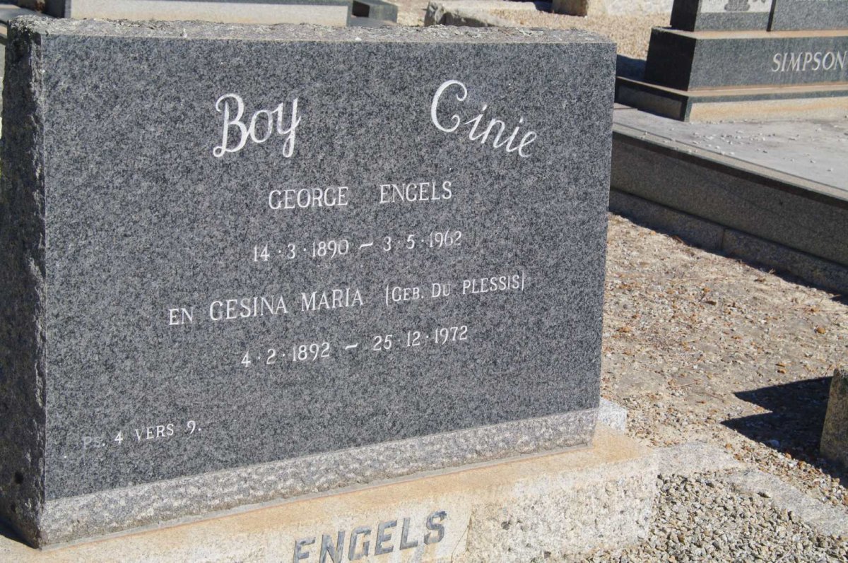 ENGELS George 1890-1962 &amp; Gesina Maria du PLESSIS 1892-1972