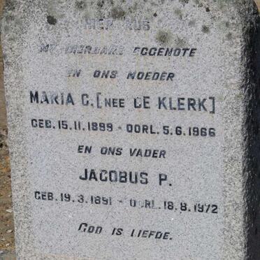 KERSHOFF Jacobus P. 1891-1972 &amp; Maria C. de KLERK 1889-1966