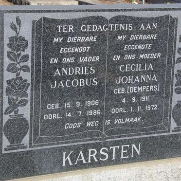 KARSTEN Andries Jacobus 1906-1986 &amp; Cecilia Johanna DEMPERS 1911-1972