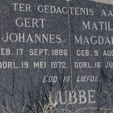 LUBBE Gert Johannes 1886-1972 &amp; Matilda Magdalena 1896-1991