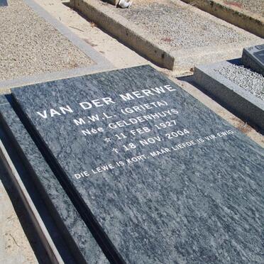 MERWE M.W.L., van der nee GELDENHUYS 1927-2004