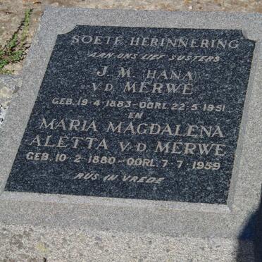 MERWE J.M.,  v.d. 1883-1951 :: v.d. MERWE Maria Magdalena Aletta 1880-1959