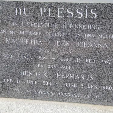 PLESSIS Hendrik Hermanus, du 1888-1980 &amp; Magrietha Judek Johanna MULLER 1889-1967