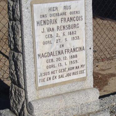 RENSBURG Hendrik Francois, J. van 1882-1932 &amp; Magdalena Francina 1888-1959