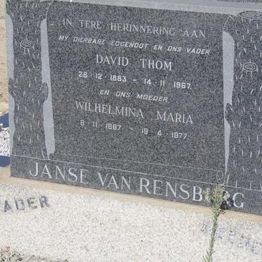 RENSBURG David Thom, Janse van 1883-1967 &amp; Wilhelmina Maria 1887-1977