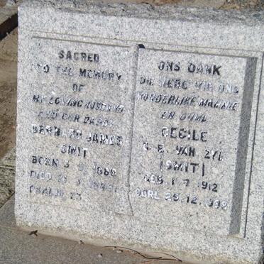 SMIT Bernard James 1888-1945 &amp; Cecile C.E. van ZYL1912-1998