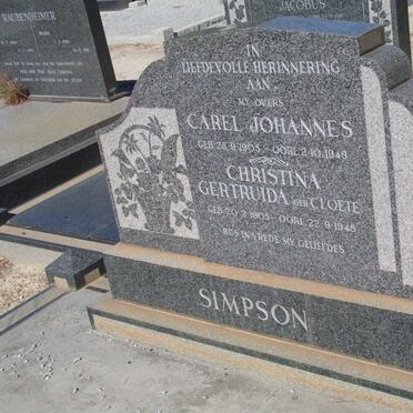 SIMPSON Carel Johannes 1905-1949 &amp; Christina Gertruida CLOETE 1905-1948