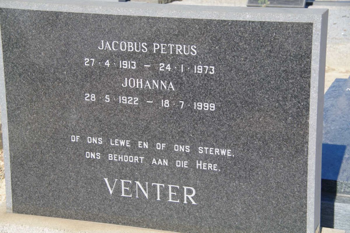 VENTER Jacobus Petrus 1913-1973 &amp; Johanna 1922-1999