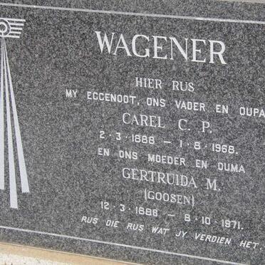 WAGENER Carel C.P. 1888-1968 &amp; Gertruida M. GOOSEN 1888-1971
