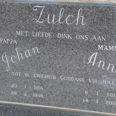 ZULCH Johan 1916-1966 &amp; Anna 1917-2003