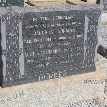 BURGER Jacobus Adriaan 1914-1961 &amp; Aletta Catharina BURGER 1885-1972